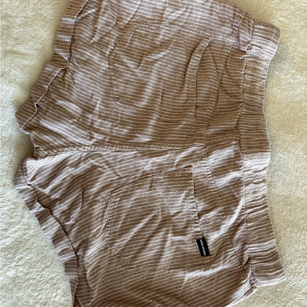 Volcom Striped Pocket Shorts in Beige and White